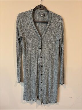 Anthropologie Akemi + Kin Marled Teal Green Ribbed Long Cardigan